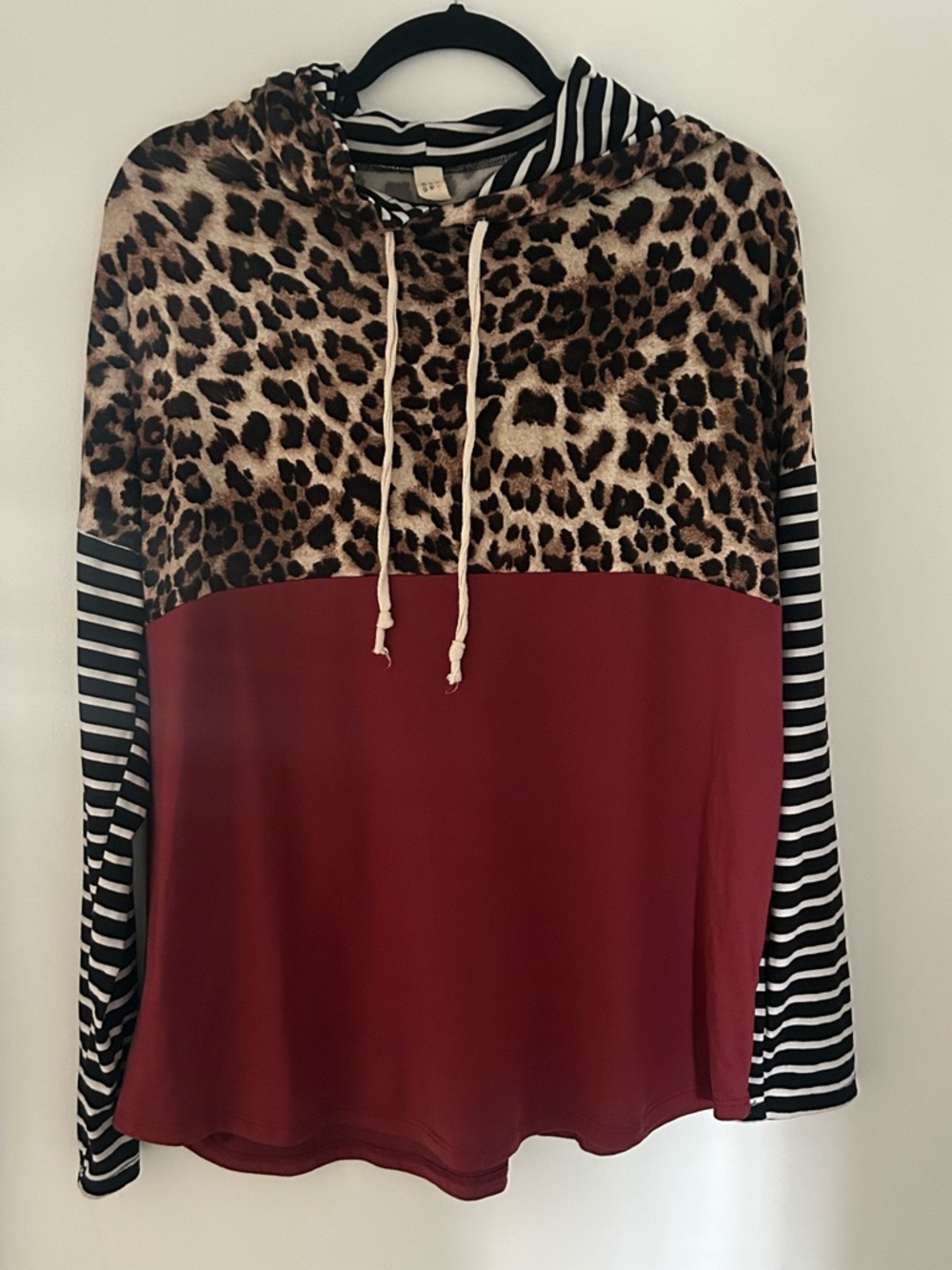 Flamingo Leopard & White Black Stripe Hooded Long Sleeve Pullover